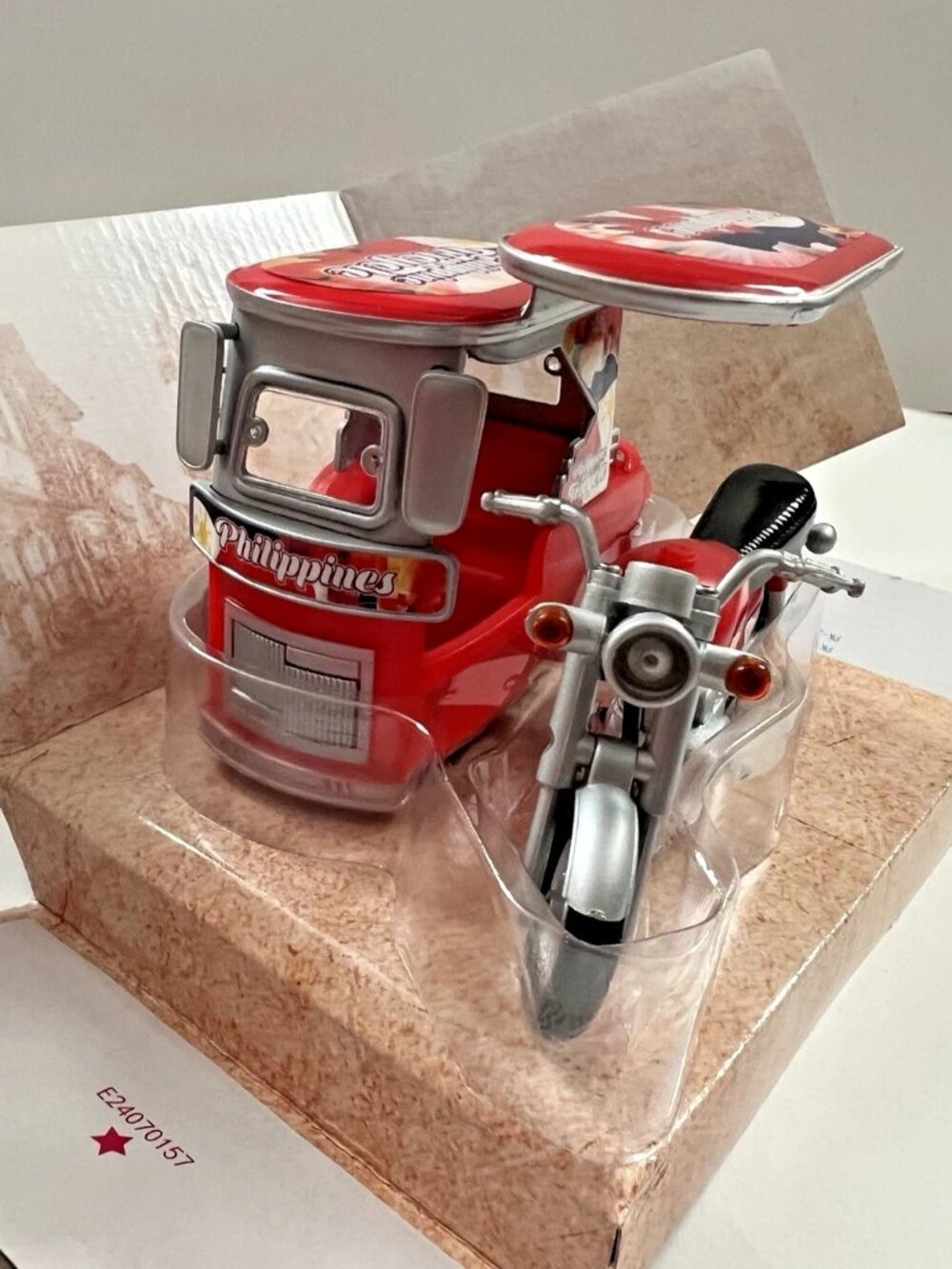 NEW Miniature Philippine Tricycle / Motorcycle & Sidecar souvenir - Red